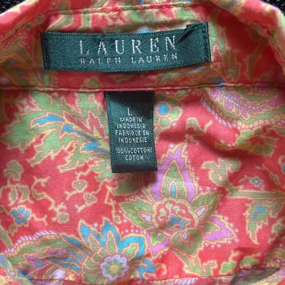 Lauren Ralph Lauren Colorful Orange Paisley Shirt - Picture 5 of 13